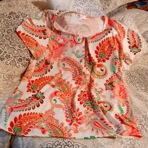 Star Vixen, size 2x, White with Pink Paisley 💗 medley of colors..blouse